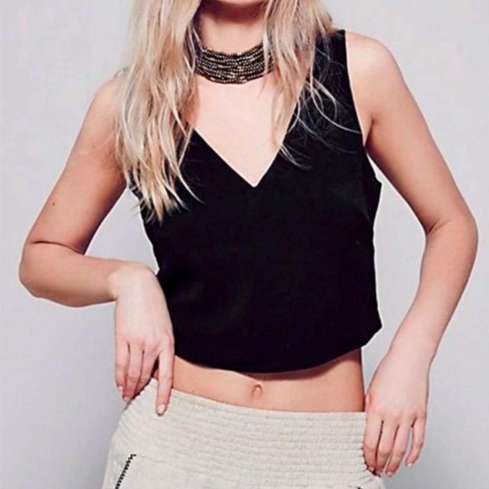 NEW Free People Black V-neck Cross Back Crop XS